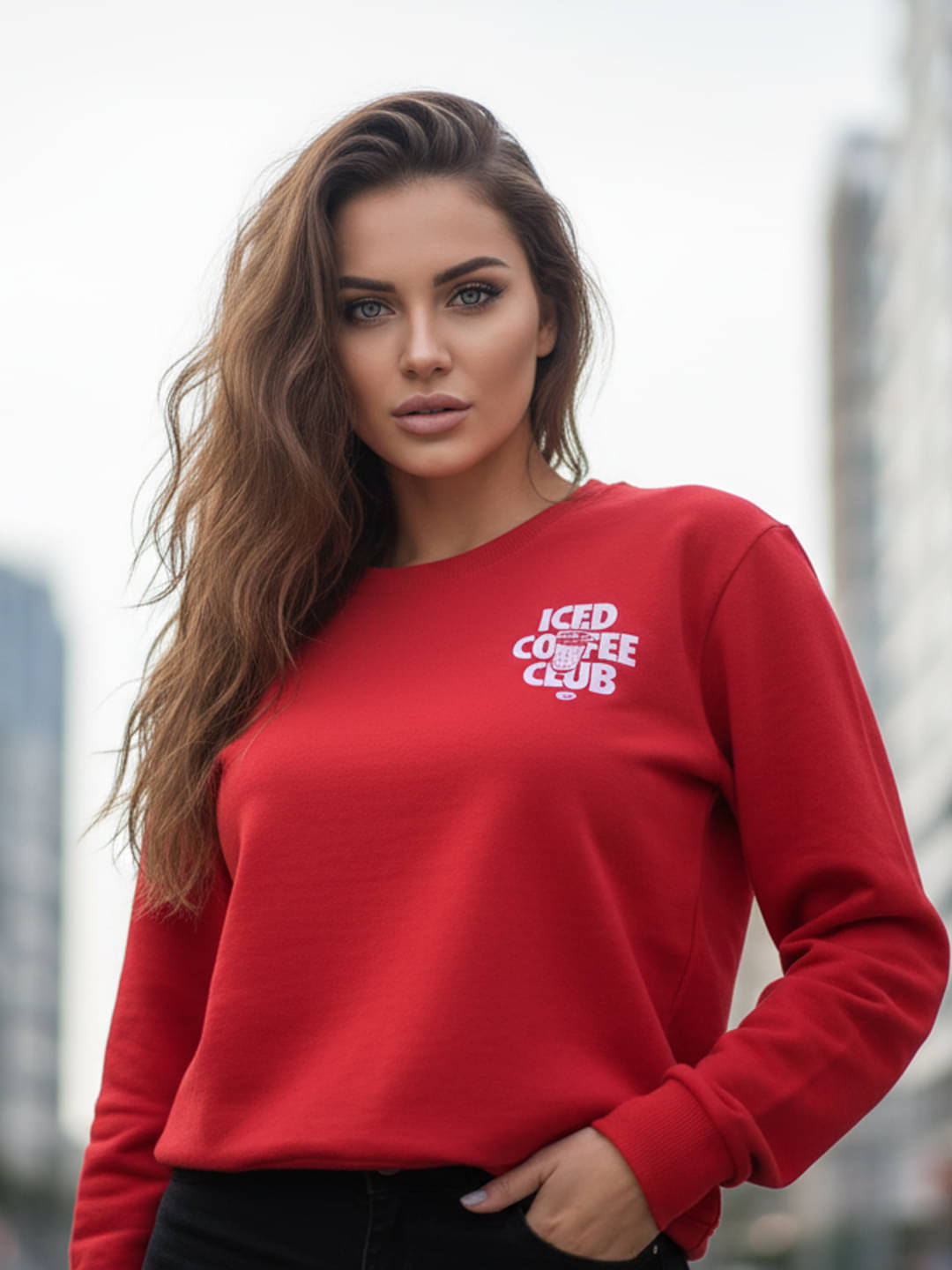 7 ISLANDS Women Fleece Round Neck Sweatshirt ( Red ) 7 ISLANDS Women Fleece Round Neck Sweatshirt ( Red )