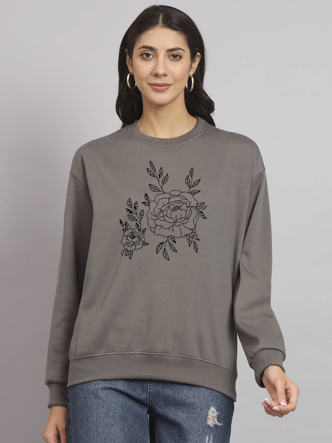7 ISLANDS Women Fleece Round Neck Sweatshirt ( Charcoal ) 7 ISLANDS Women Fleece Round Neck Sweatshirt ( Charcoal )