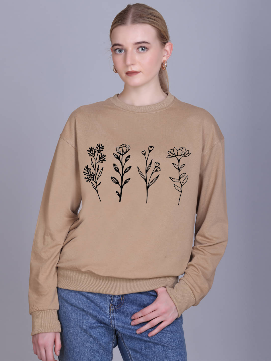 7 ISLANDS Women Fleece Round Neck Sweatshirt ( Beige ) 7 ISLANDS Women Fleece Round Neck Sweatshirt ( Beige )
