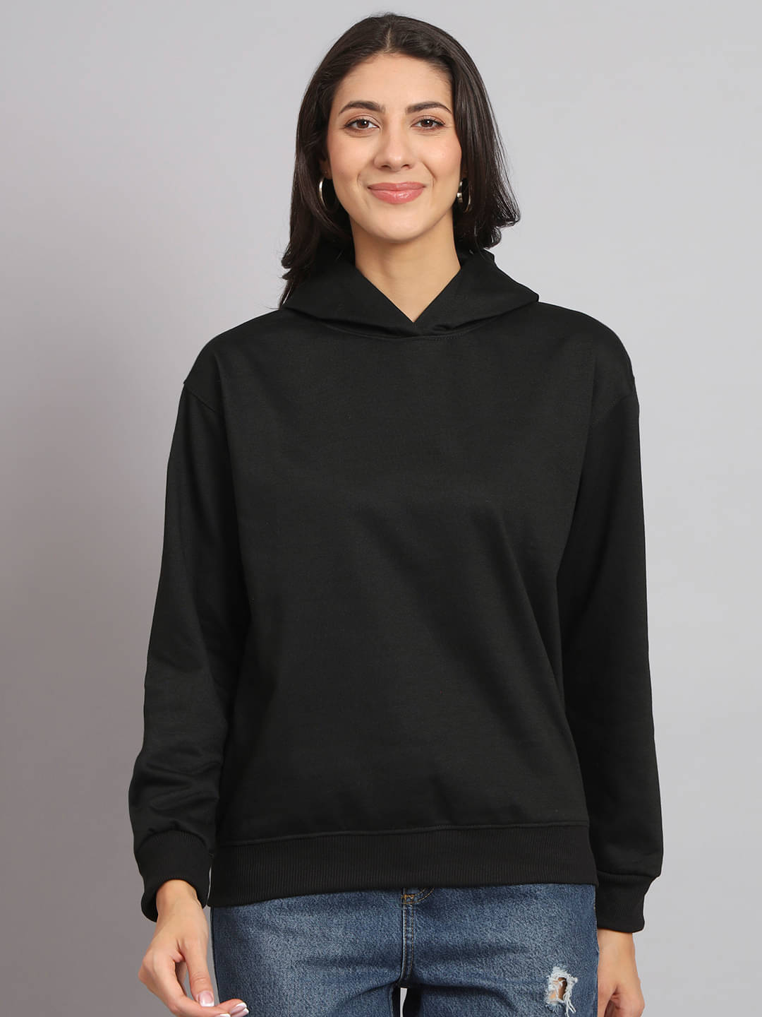     			7 ISLANDS Women's Fleece Hooded Sweatshirt ( Black )