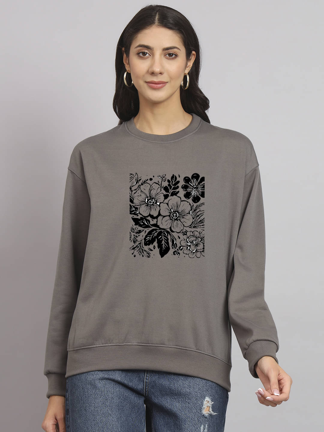 7 ISLANDS Women Fleece Round Neck Sweatshirt ( Charcoal ) 7 ISLANDS Women Fleece Round Neck Sweatshirt ( Charcoal )