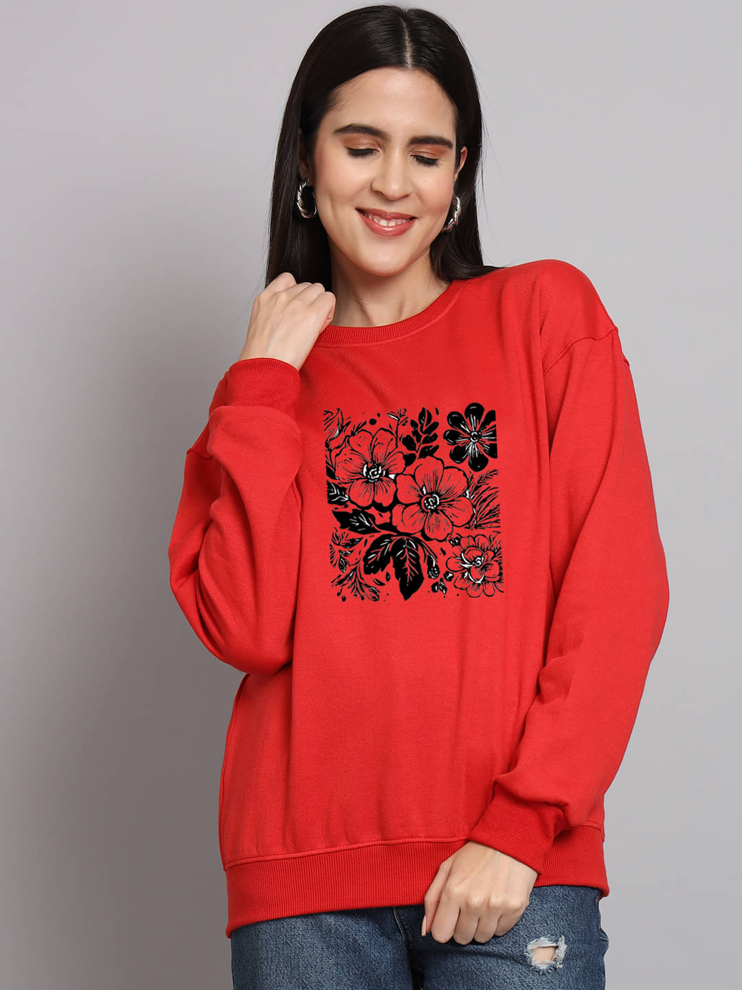 7 ISLANDS Women Fleece Round Neck Sweatshirt For ( Red ) 7 ISLANDS Women Fleece Round Neck Sweatshirt For ( Red )