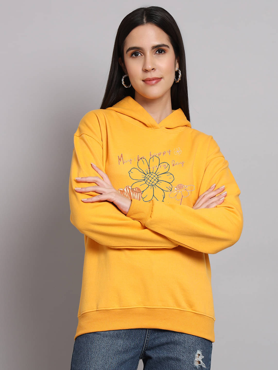     			7 ISLANDS Women Fleece Hooded Sweatshirt ( Yellow )