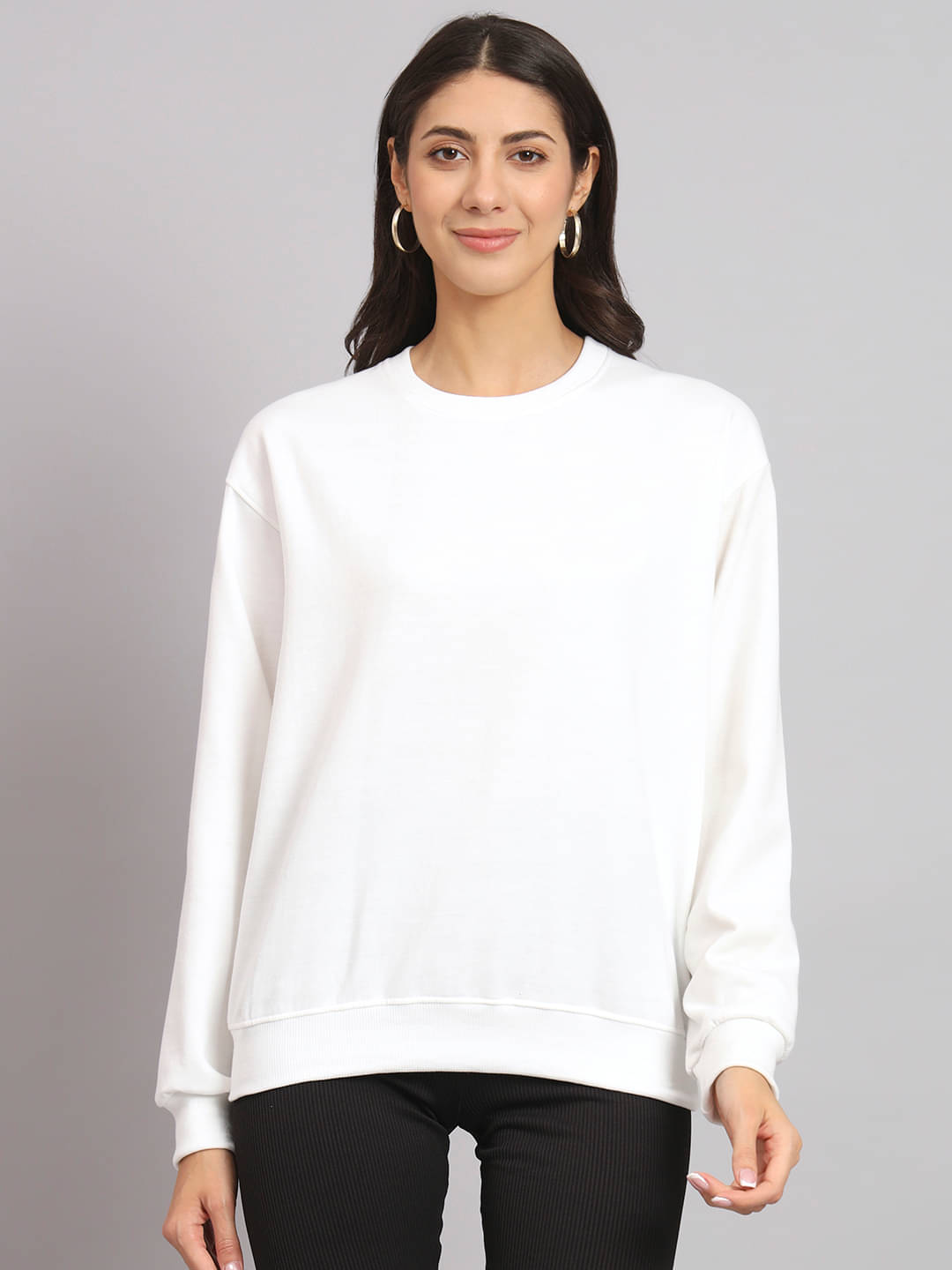 7 ISLANDS Women Fleece Round Neck Sweatshirt ( White ) 7 ISLANDS Women Fleece Round Neck Sweatshirt ( White )
