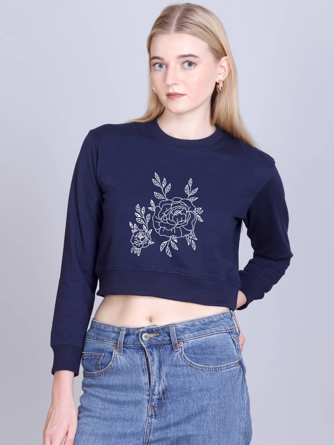     			7 ISLANDS Women Fleece Round Neck Sweatshirt ( Navy )
