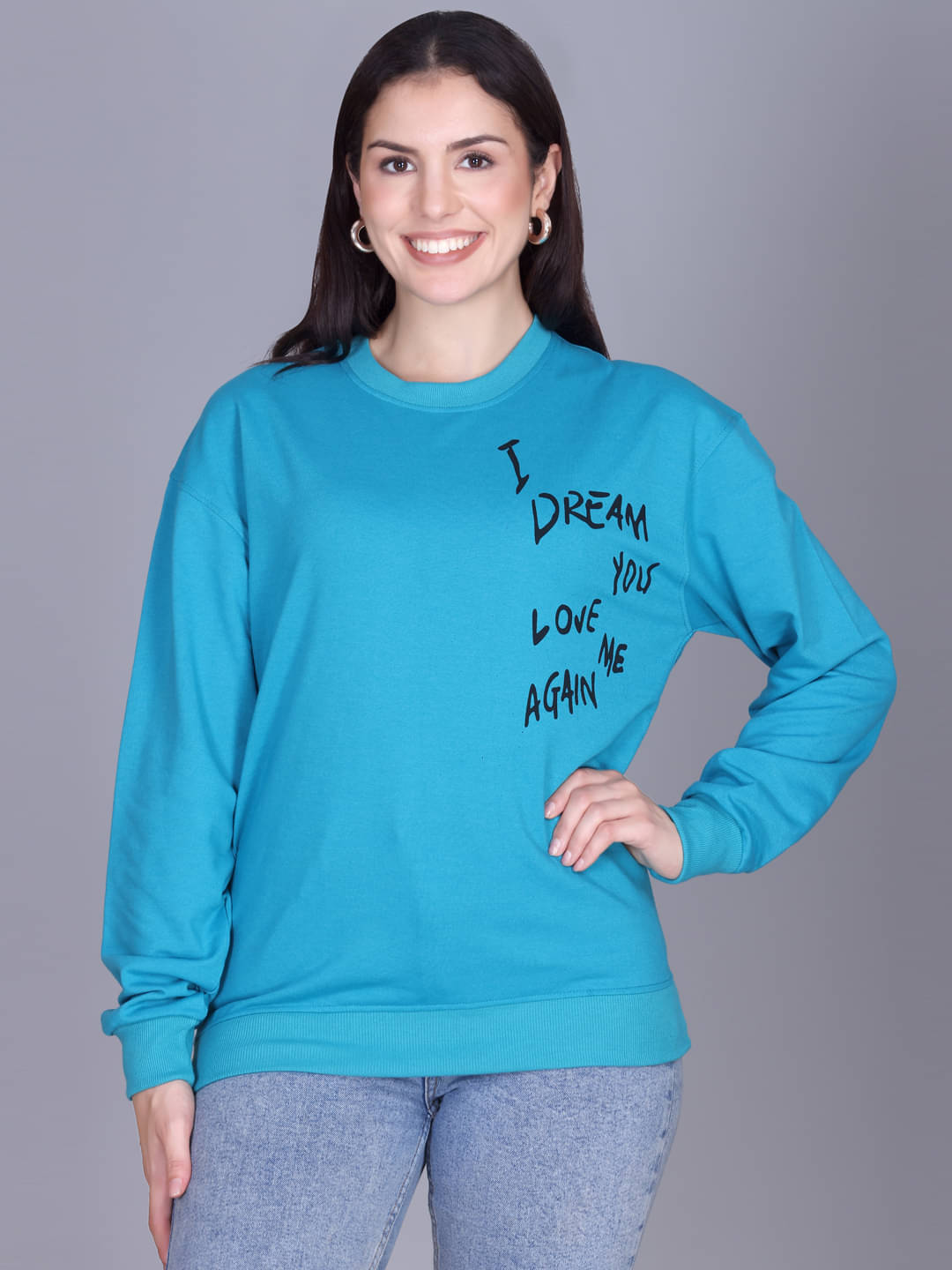 7 ISLANDS Women Fleece Round Neck Sweatshirt For ( Blue ) 7 ISLANDS Women Fleece Round Neck Sweatshirt For ( Blue )