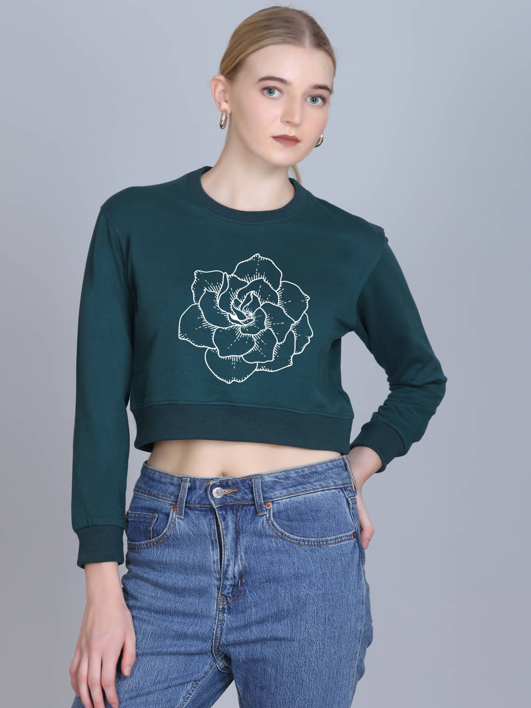     			7 ISLANDS Women's Fleece Round Neck Sweatshirt ( Green )