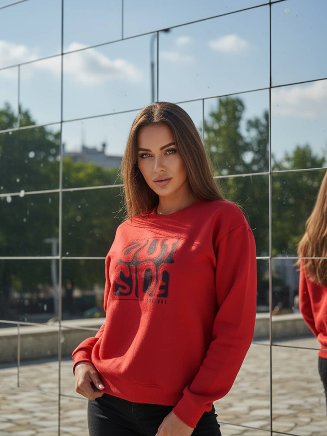     			7 ISLANDS Women's Fleece Round Neck Sweatshirt ( Red )