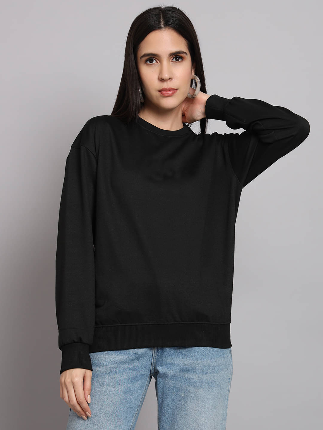     			7 ISLANDS Women's Fleece Round Neck Sweatshirt ( Black )