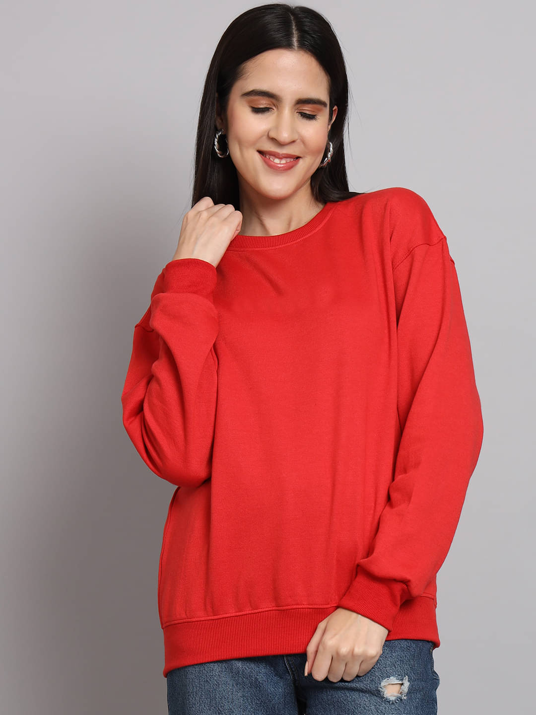     			7 ISLANDS Women's Fleece Round Neck Sweatshirt ( Red )