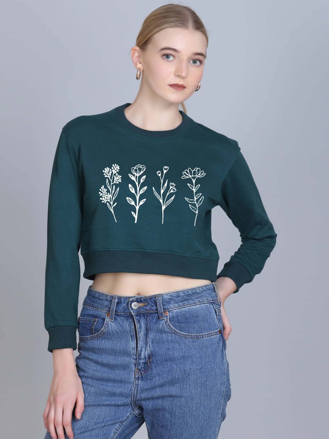     			7 ISLANDS Women Fleece Round Neck Sweatshirt ( Green )