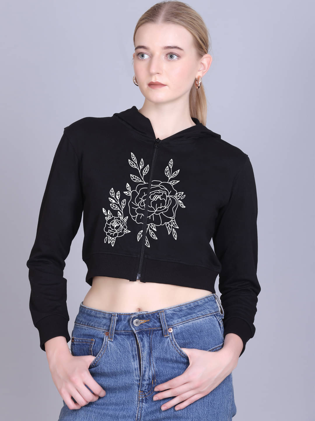 7 ISLANDS Women Fleece Hooded Sweatshirt ( Black ) 7 ISLANDS Women Fleece Hooded Sweatshirt ( Black )