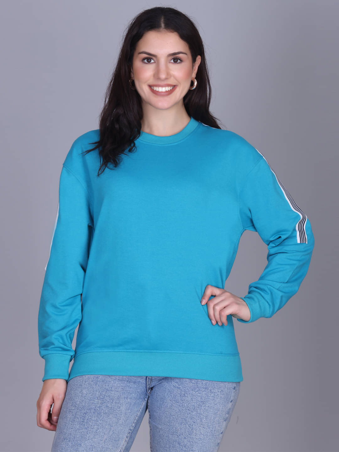 7 ISLANDS Women Fleece Round Neck Sweatshirt For ( Blue ) 7 ISLANDS Women Fleece Round Neck Sweatshirt For ( Blue )