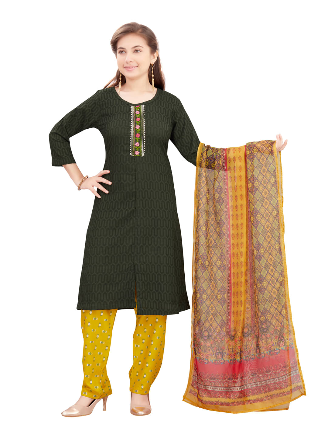     			Aarika Girls Cotton Straight Kurti ( Pack of 1 , Dark Green )