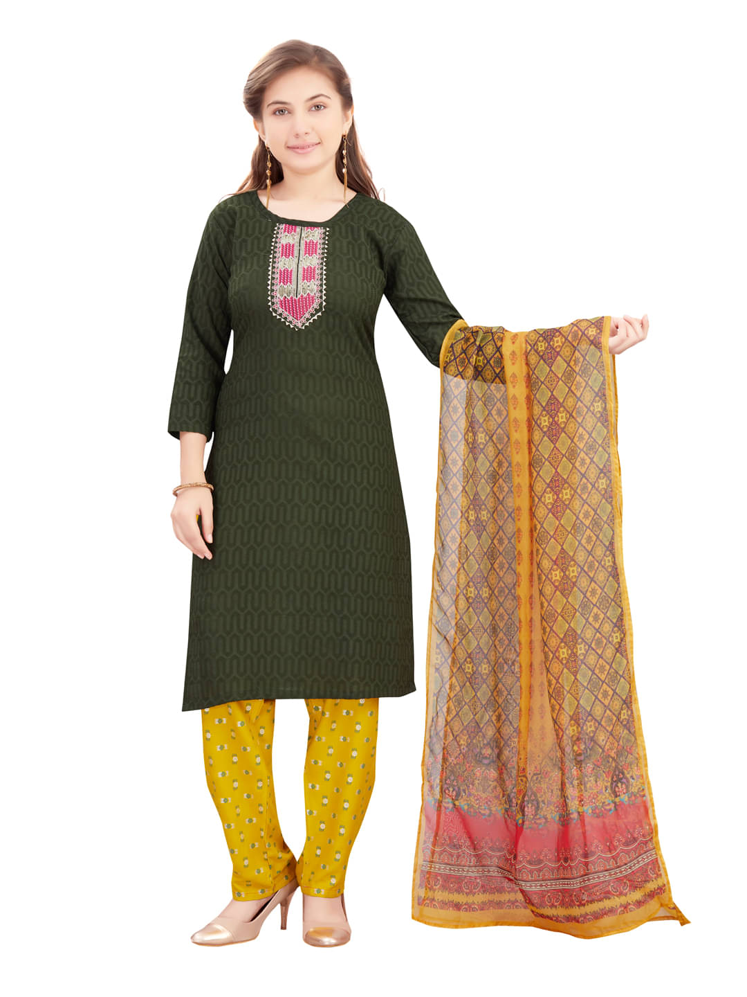    			Aarika Girls Cotton Straight Kurti ( Pack of 1 , Dark Green )