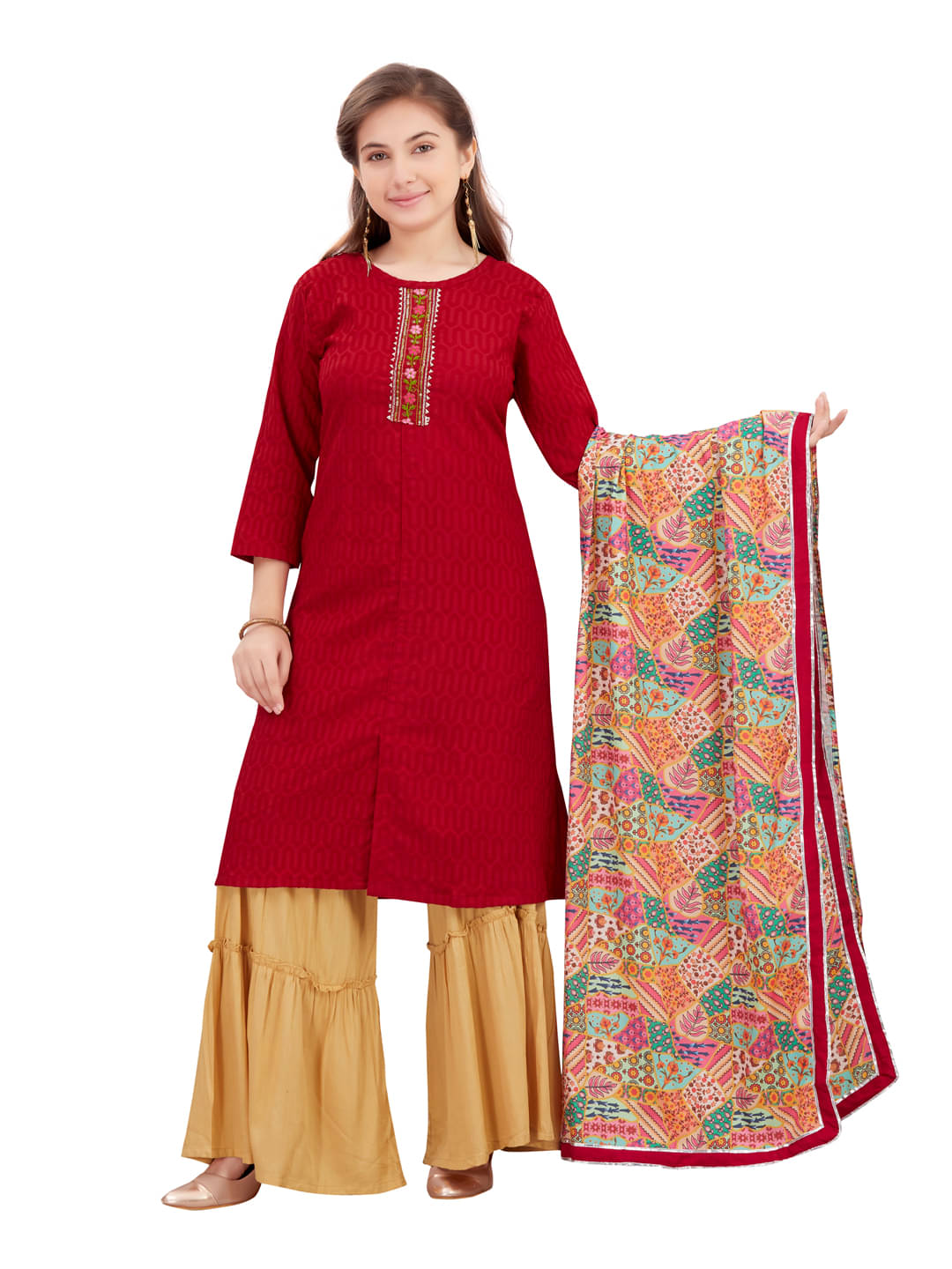     			Aarika Girls Cotton Straight Kurti ( Pack of 1 , Maroon )