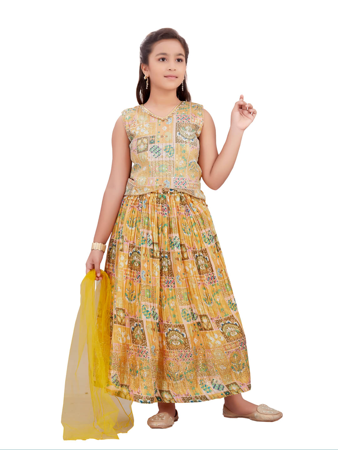     			Aarika Silk Lehenga Choli Set For Girls ( Pack of 1 , Yellow )