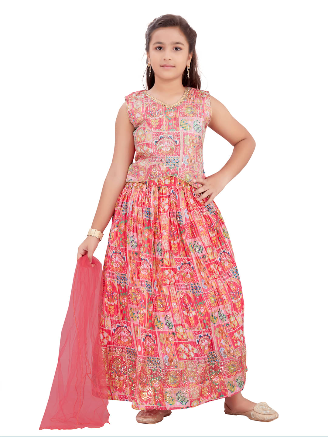     			Aarika Silk Lehenga Choli Set For Girls ( Pack of 1 , Red )