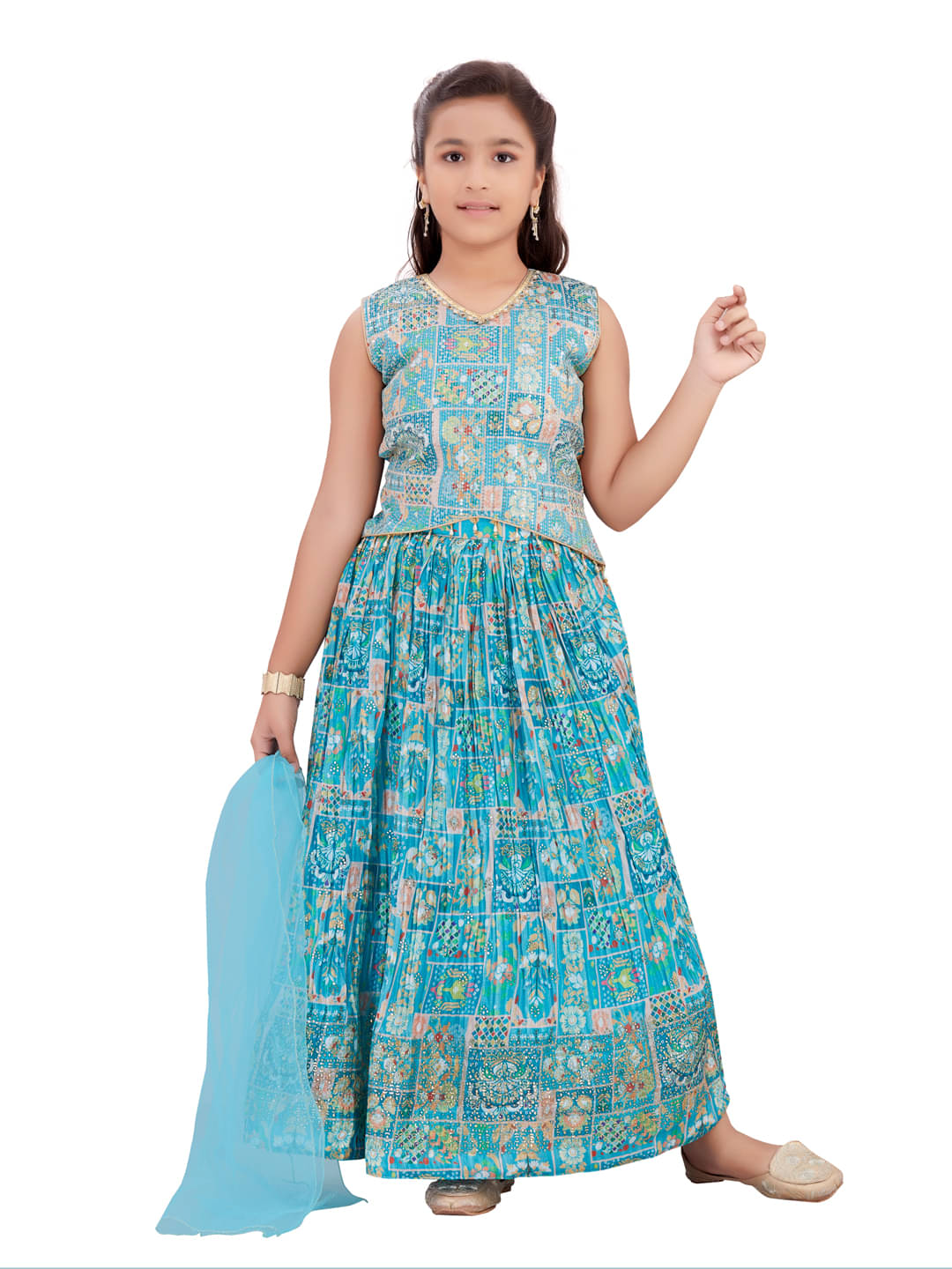     			Aarika Silk Lehenga Choli Set For Girls ( Pack of 1 , Turquoise )