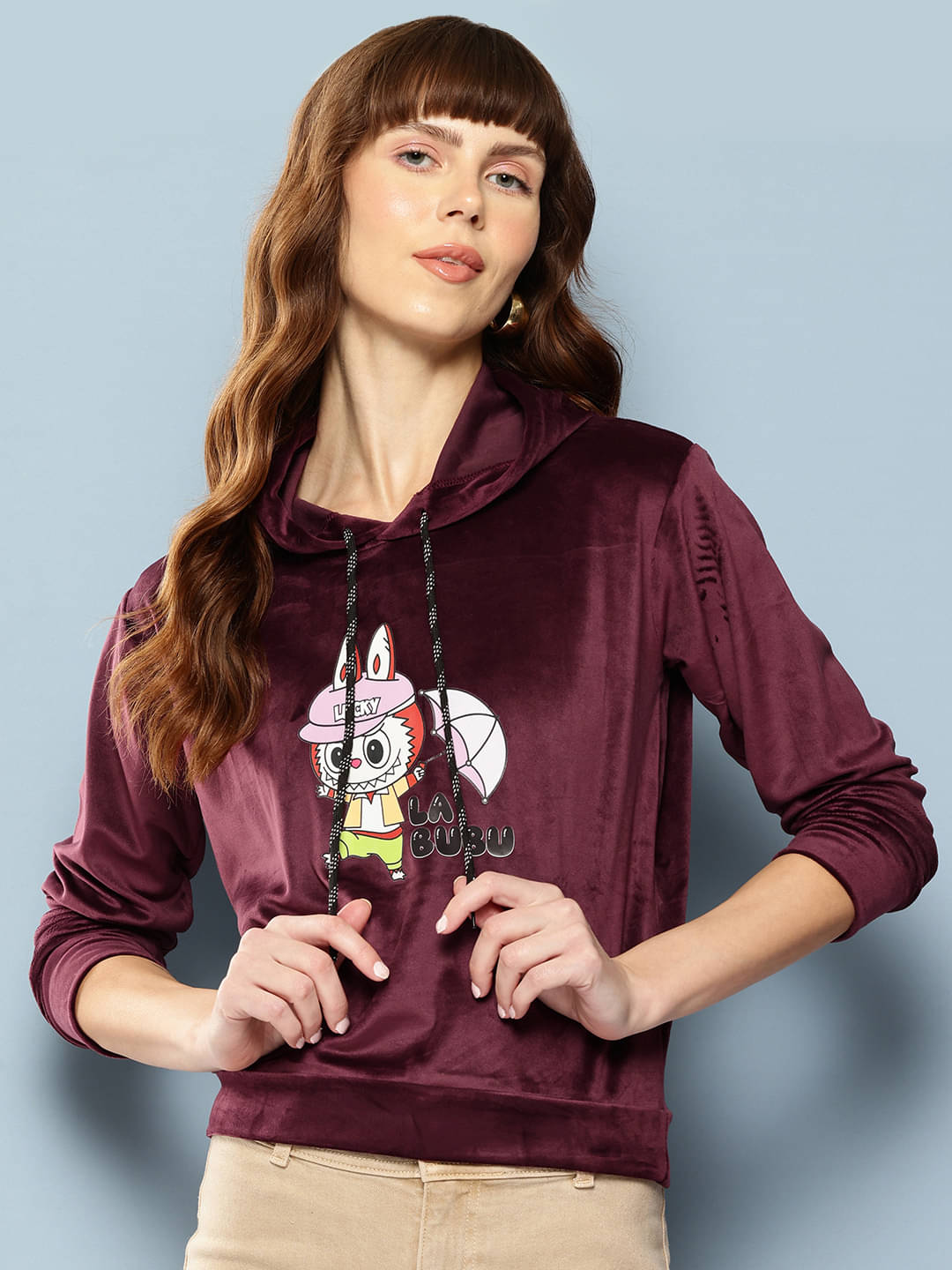     			Aarika Women Velvet Hooded Sweatshirt ( Wine )