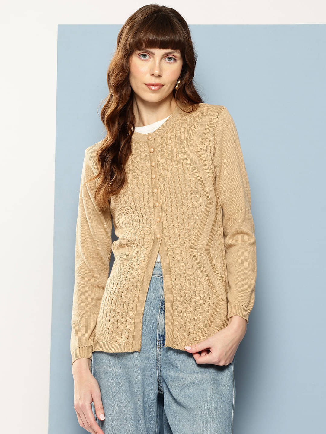     			Aarika Woollen Round Neck Women's Buttoned Cardigans - Beige ( Pack of 1 )