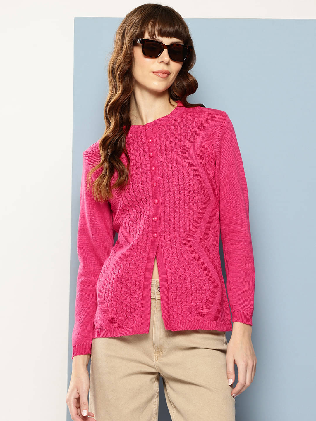     			Aarika Woollen Round Neck Women's Buttoned Cardigans - Pink ( Pack of 1 )