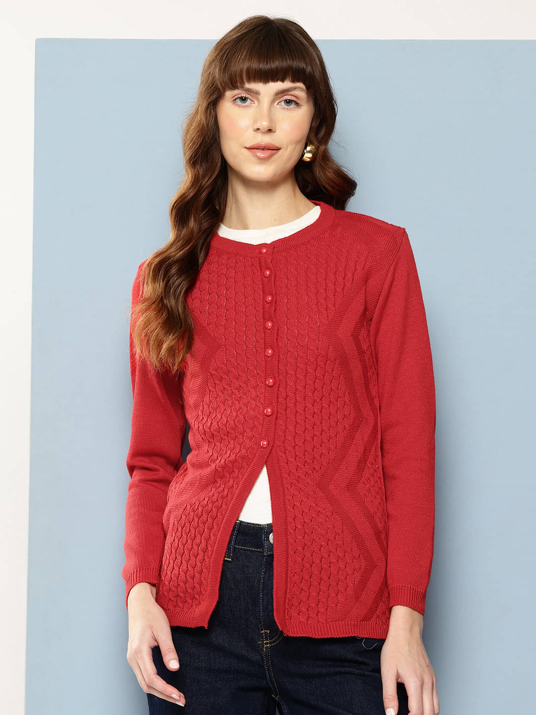     			Aarika Woollen Round Neck Women's Buttoned Cardigans - Red ( Pack of 1 )