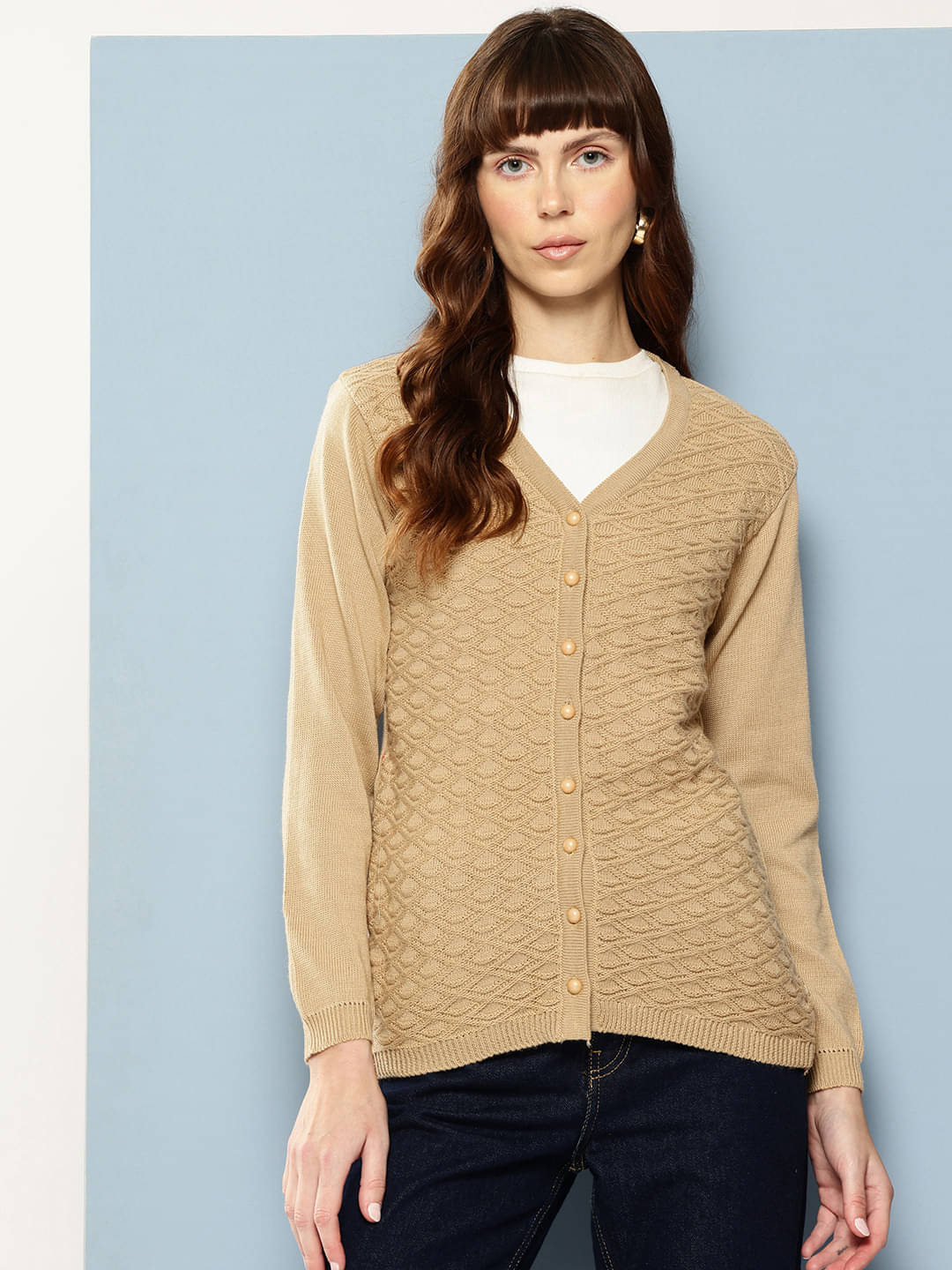     			Aarika Woollen V Neck Women's Buttoned Cardigans - Beige ( Pack of 1 )