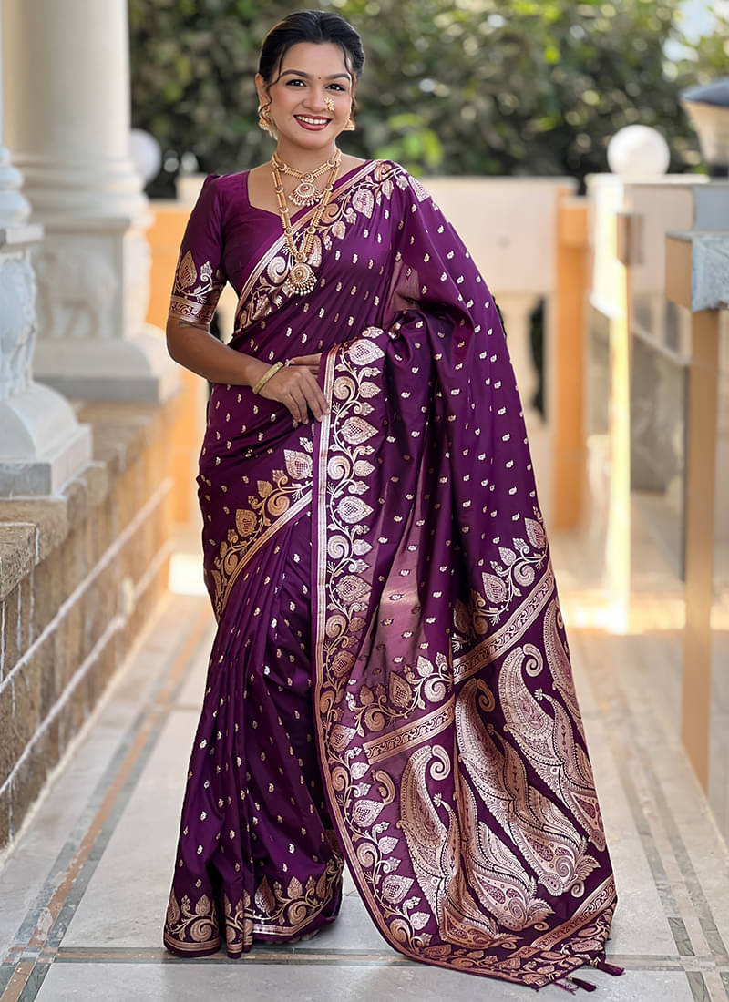     			CRYSTALWAVES Art Silk Solid Banarasi saree With Unstitched Blouse Piece ( Magenta )