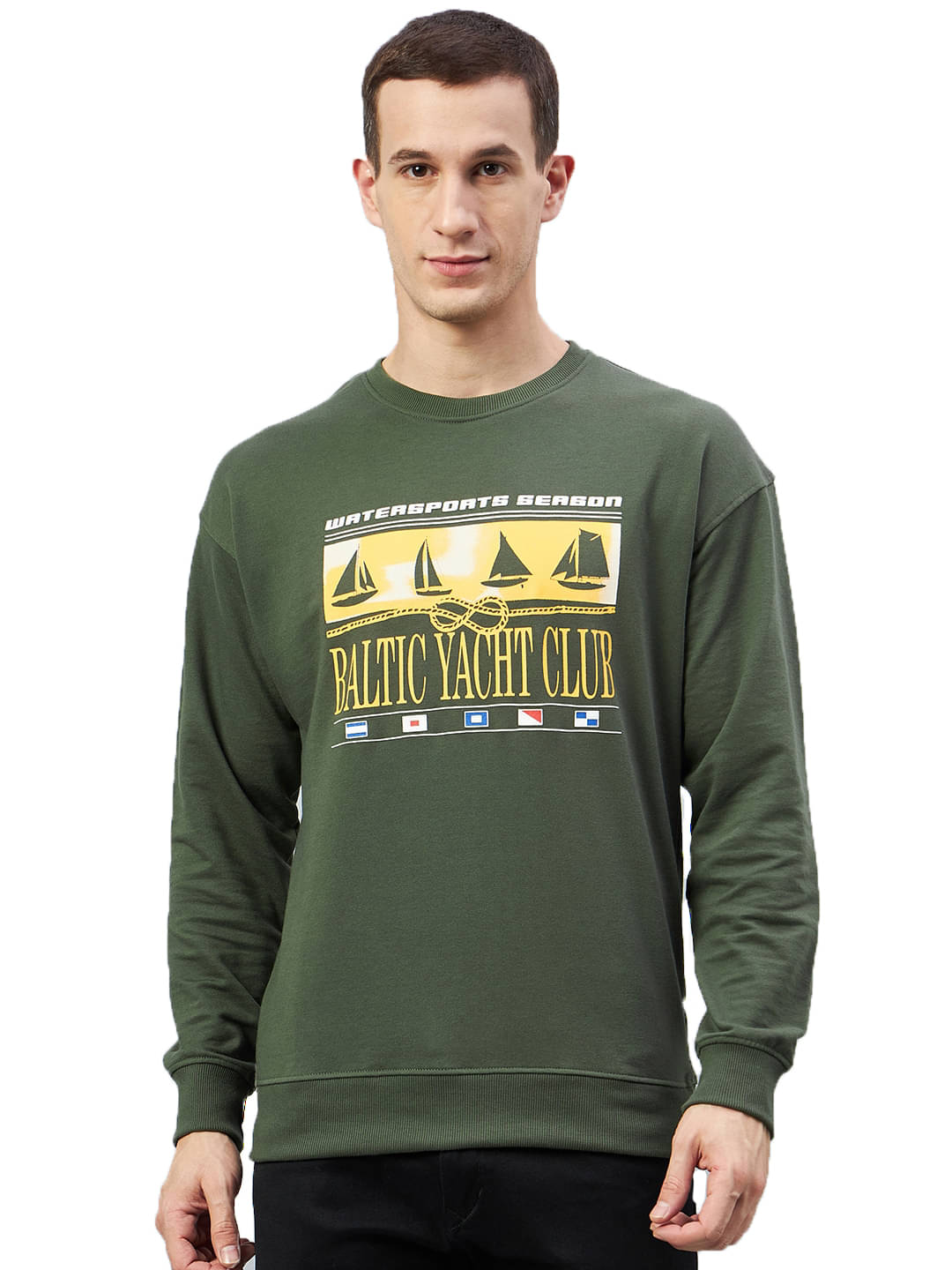     			Club York Fleece Round Neck Men's Sweatshirt - Olive ( Pack of 1 )