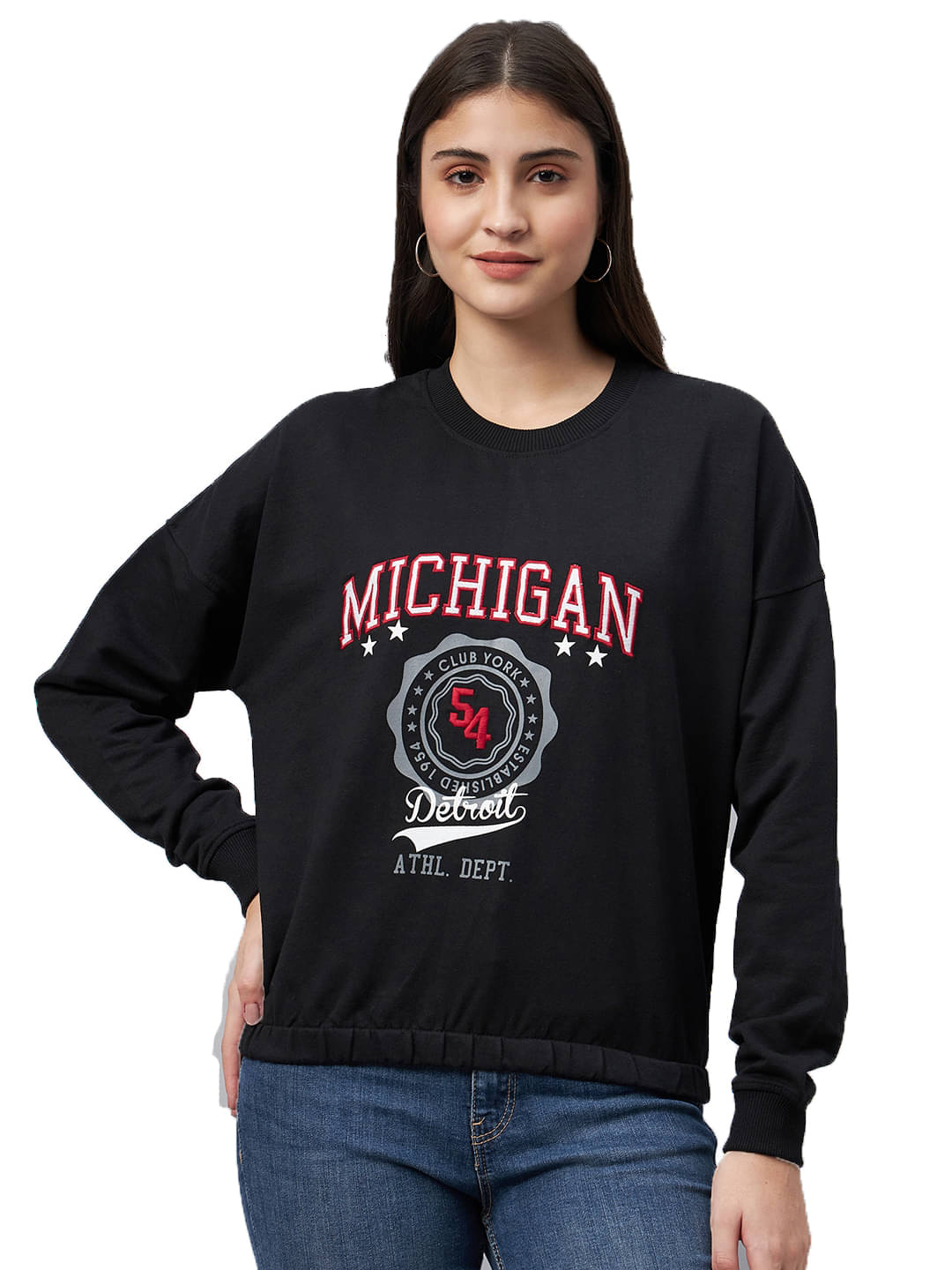     			Club York Women's Fleece Round Neck Sweatshirt ( Black )