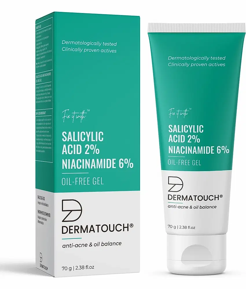DERMATOUCH Salicylic Acid 2% Niacinamide 6% Anti-Acne Oil-Free Gel For Active Acne, Oil Balancing, Pore tightening 70G