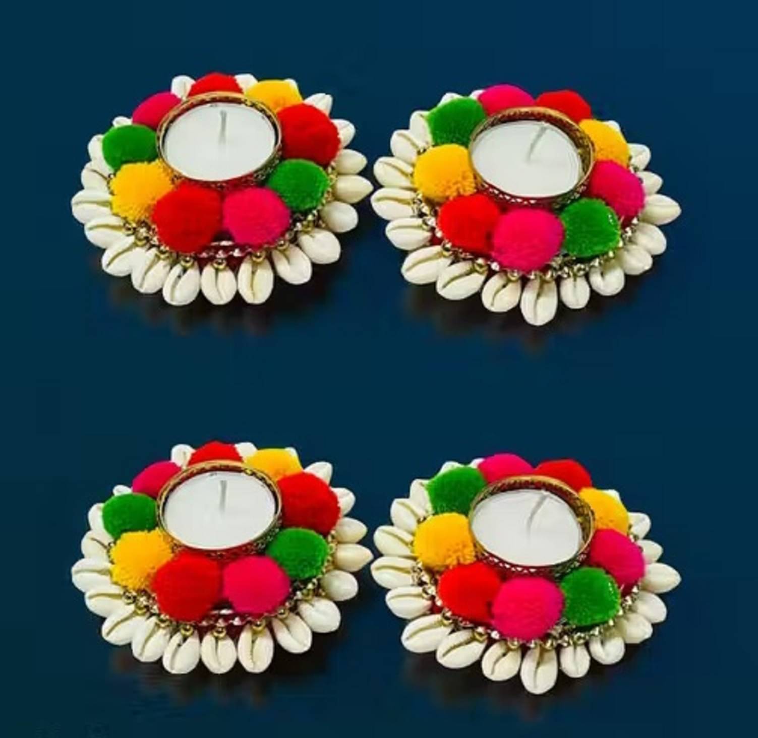     			EPSAA Multicolour Table Top Metal Tea Light Holder - Pack of 4