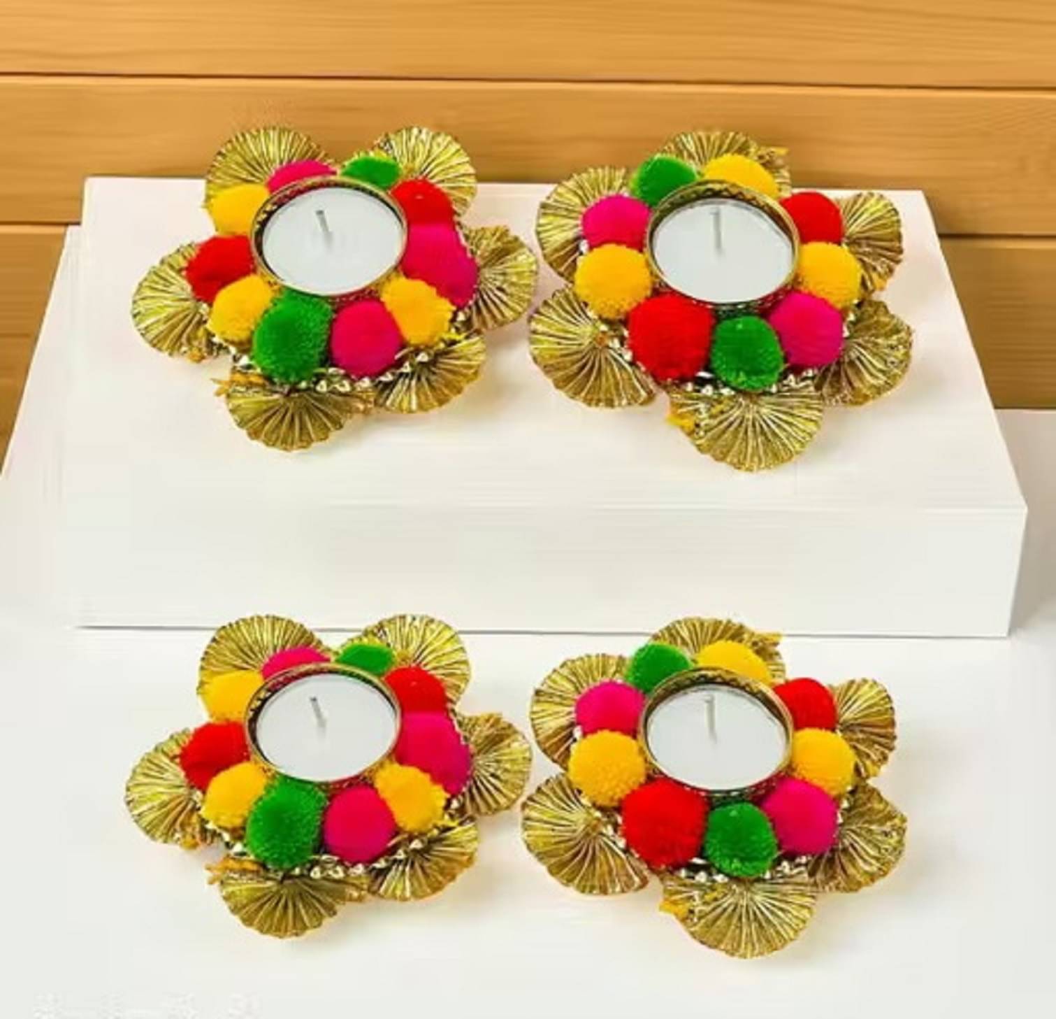     			EPSAA Multicolour Table Top Metal Tea Light Holder - Pack of 4