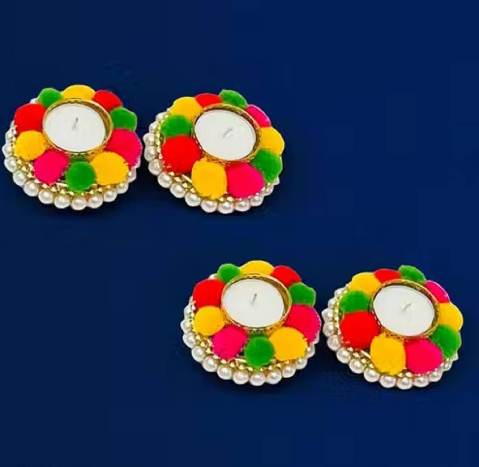     			EPSAA Multicolour Table Top Metal Tea Light Holder - Pack of 4