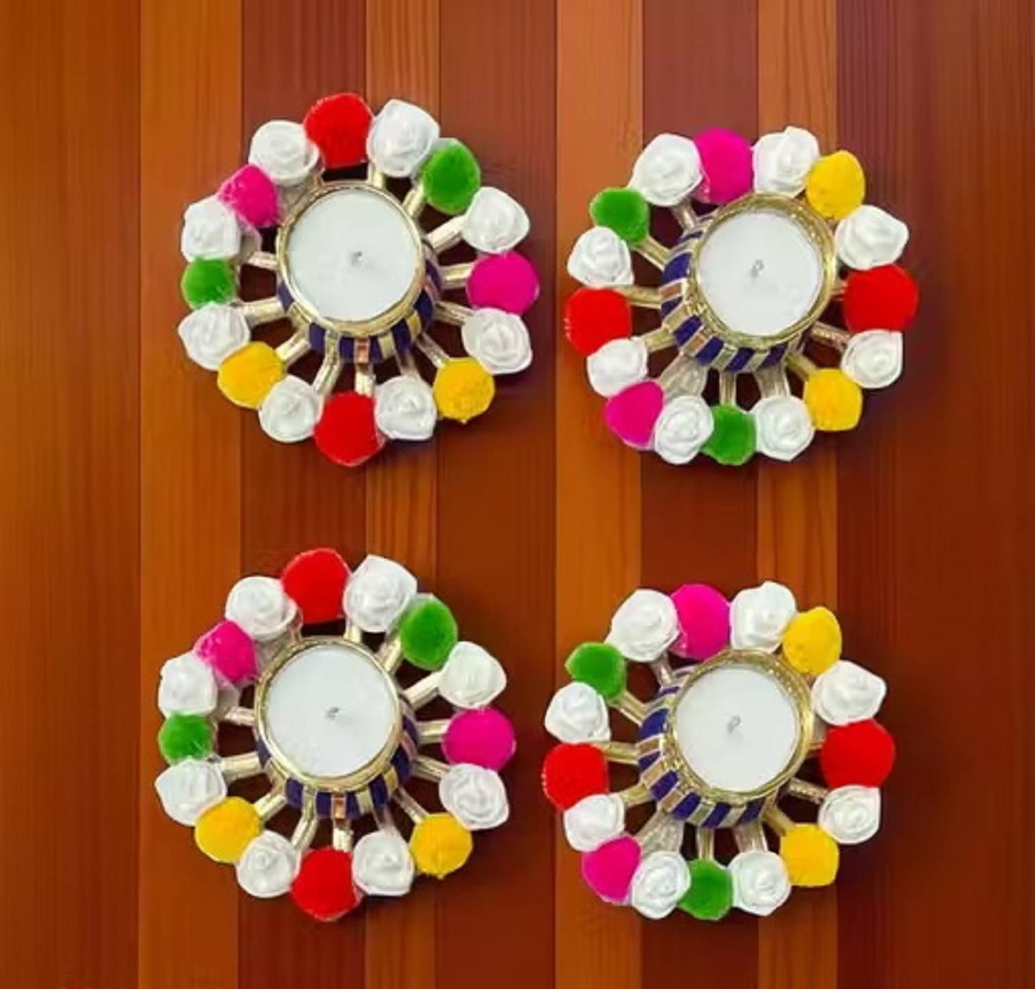     			EPSAA Multicolour Table Top Metal Tea Light Holder - Pack of 4