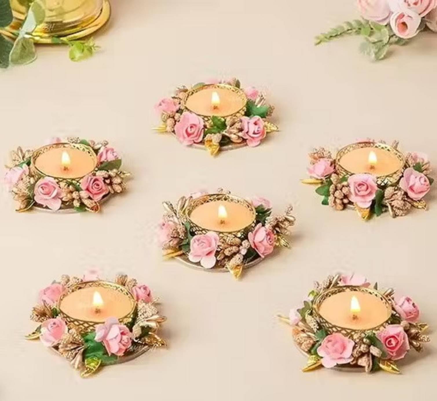     			EPSAA Multicolour Table Top Metal Tea Light Holder - Pack of 6