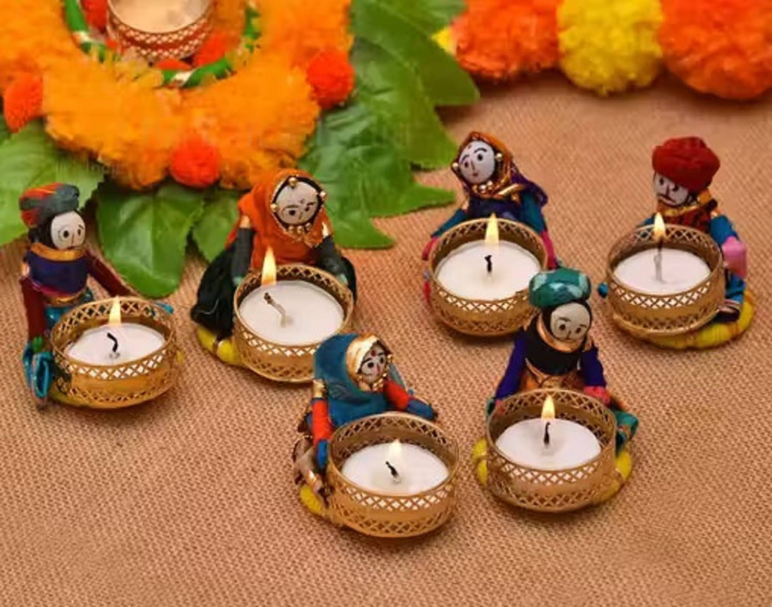     			EPSAA Multicolour Table Top Metal Tea Light Holder - Pack of 6