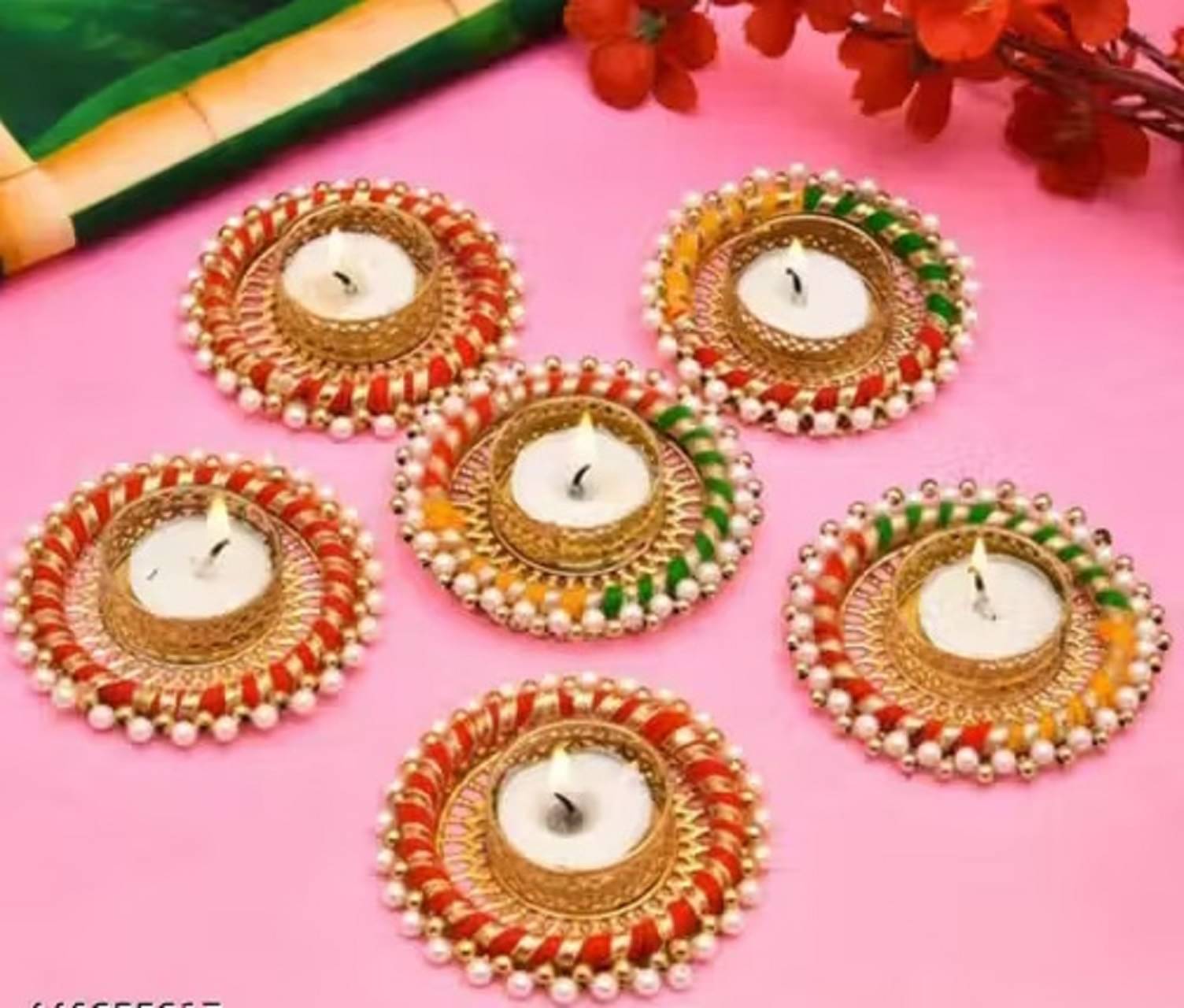     			EPSAA Multicolour Table Top Metal Tea Light Holder - Pack of 6