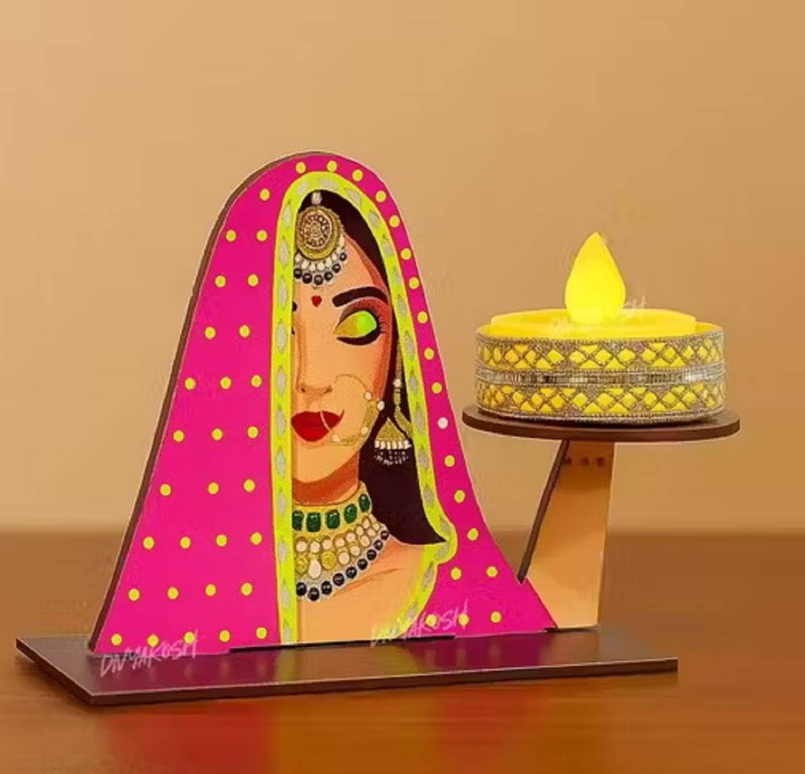     			EPSAA Multicolour Table Top Wood Tea Light Holder - Pack of 2