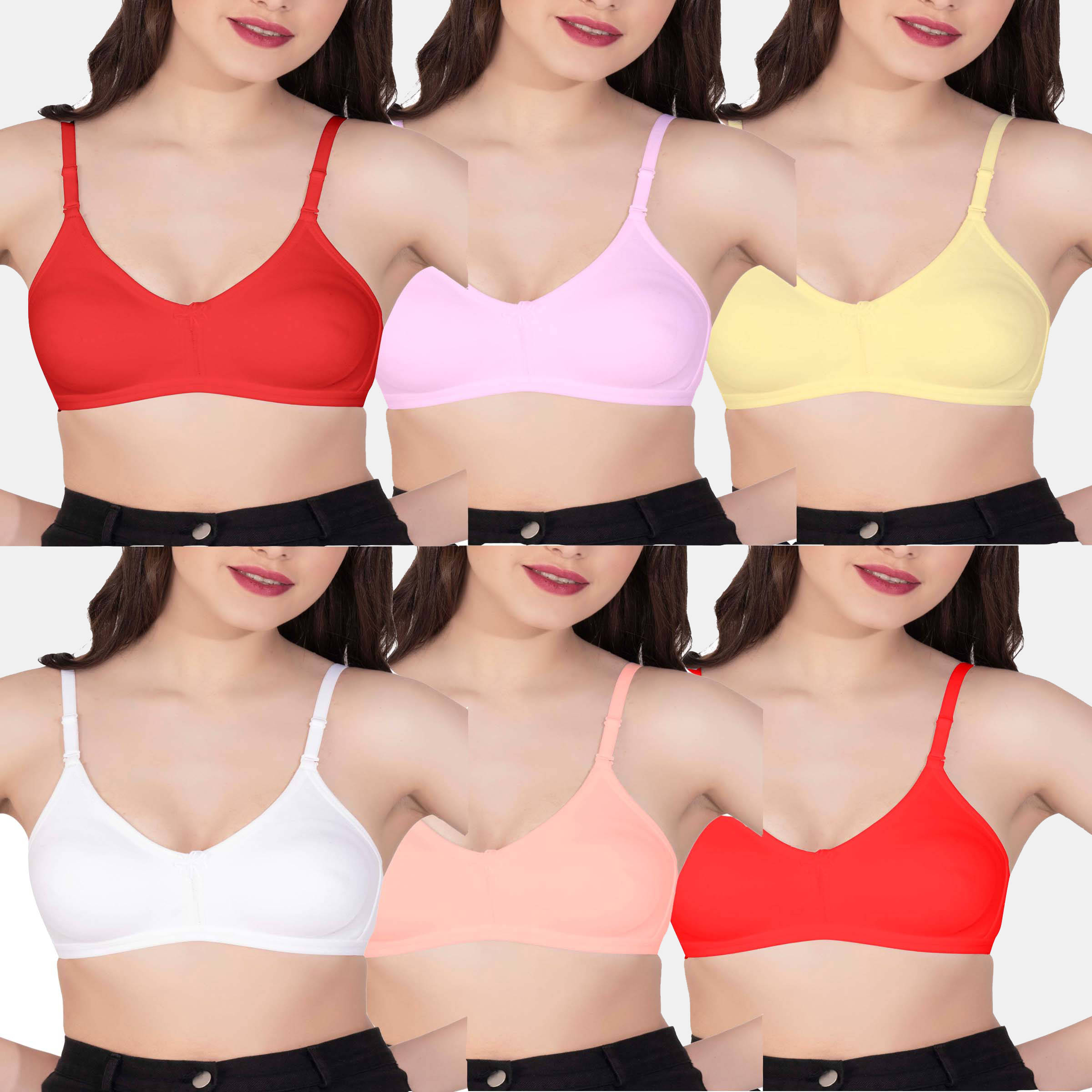 Eve's Beauty Pack of 6 Cotton Blend Non Padded T-Shirt Bra For Women ( Multicolor ) Eve's Beauty Pack of 6 Cotton Blend Non Padded T-Shirt Bra For Women ( Multicolor )