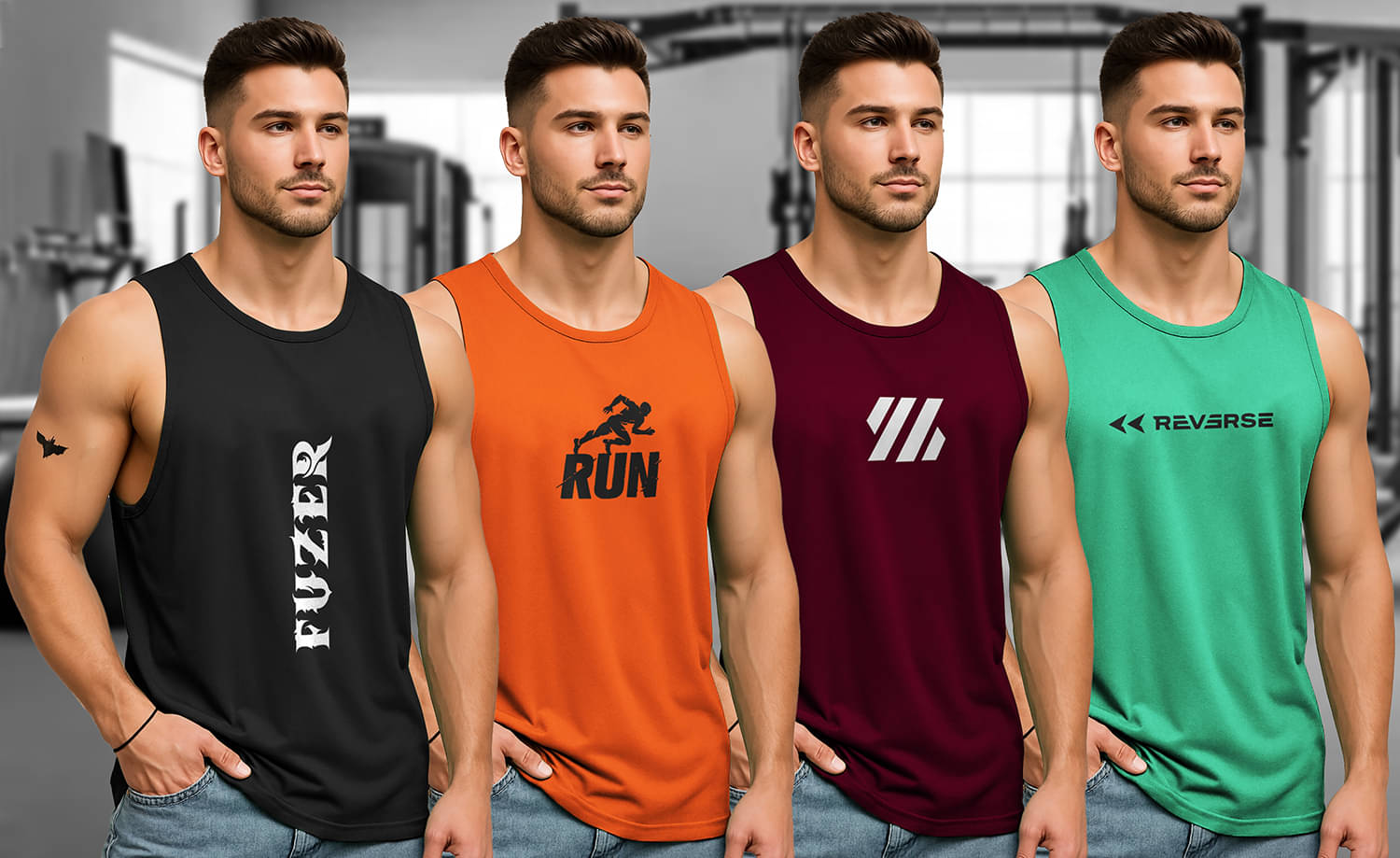     			FUZER Pack of 4 Polyester Tank For Men ( Multicolor )