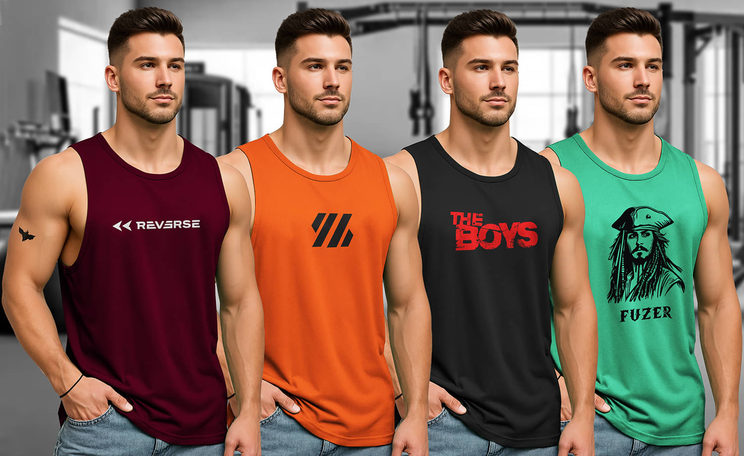     			FUZER Pack of 4 Polyester Tank For Men ( Multicolor1 )