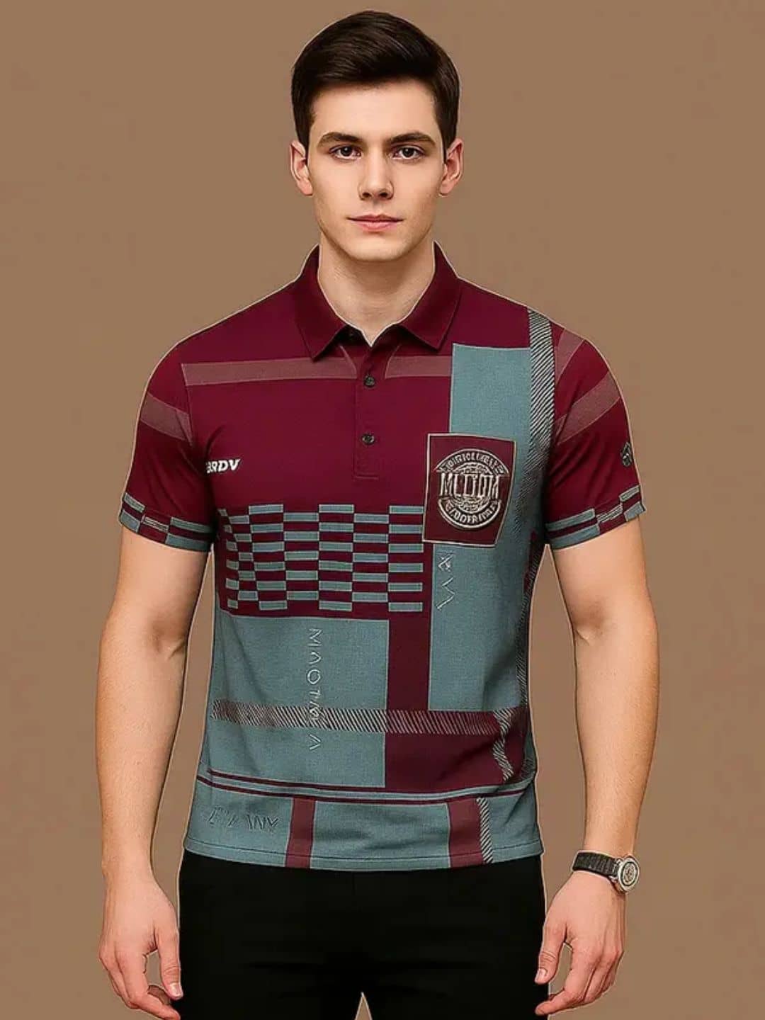Garimaknitwear Men Cotton Blend Regular Fit Printed Polo T Shirt ( Maroon )