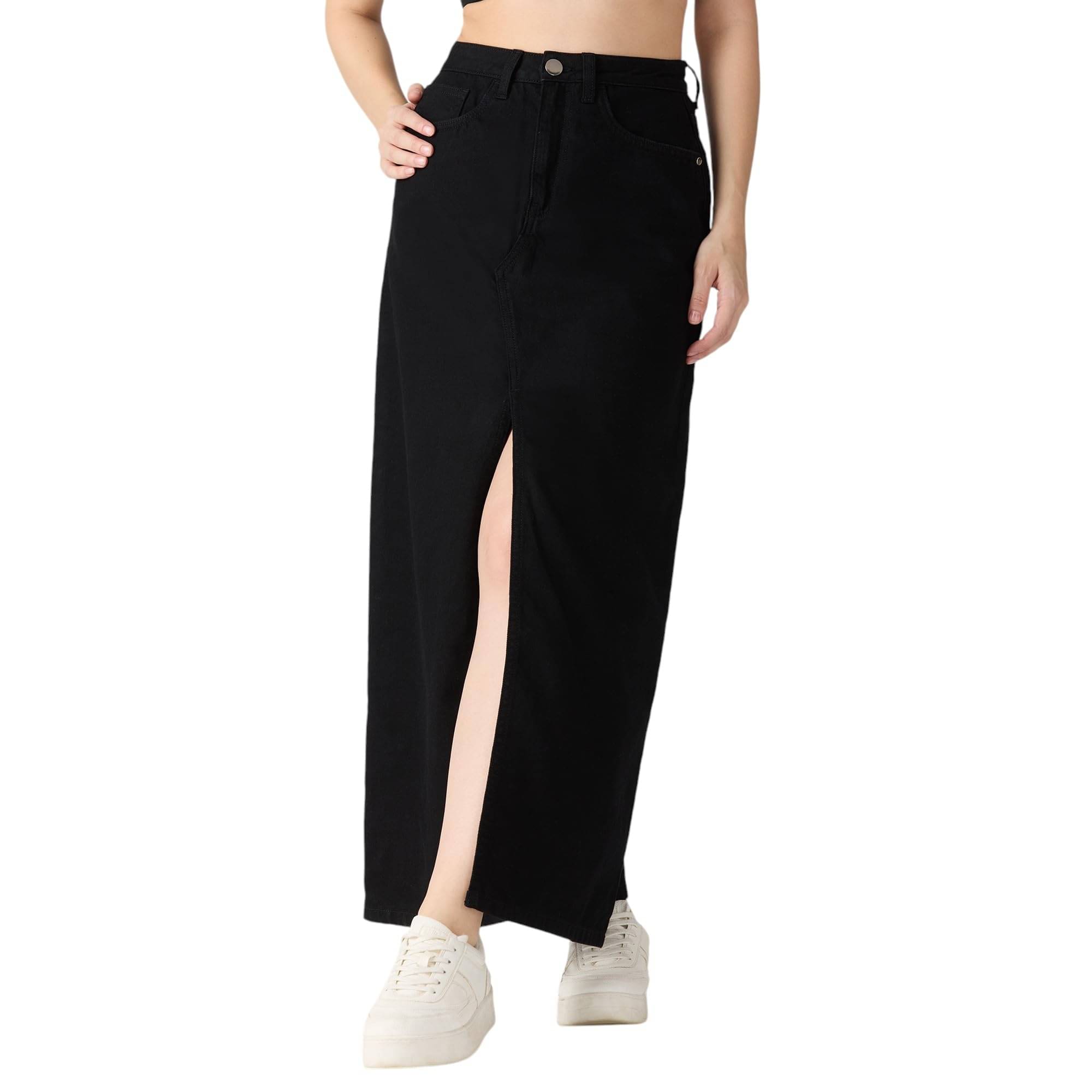 Globus Black Denim Women's Straight Skirts ( Pack of 1 )     			Globus Black Denim Women's Straight Skirts ( Pack of 1 )