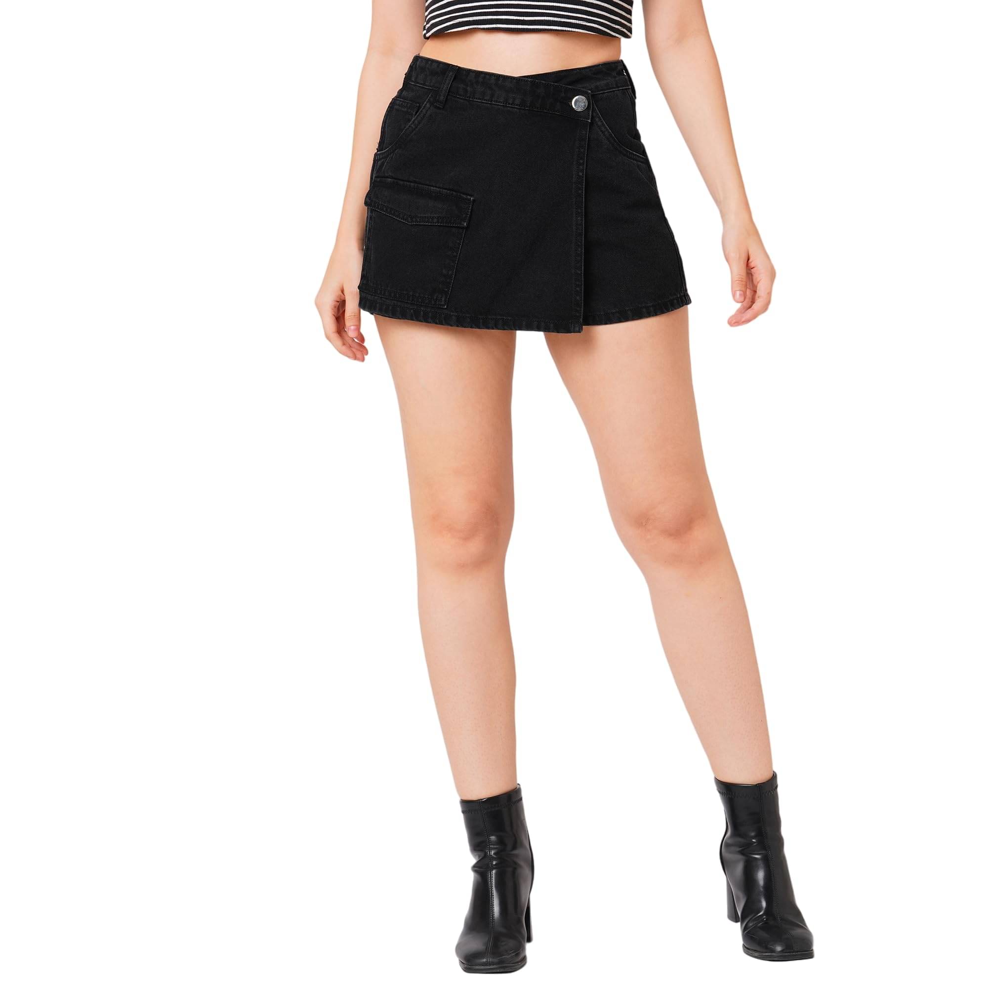 Globus Black Denim Women's Skorts ( Pack of 1 )     			Globus Black Denim Women's Skorts ( Pack of 1 )
