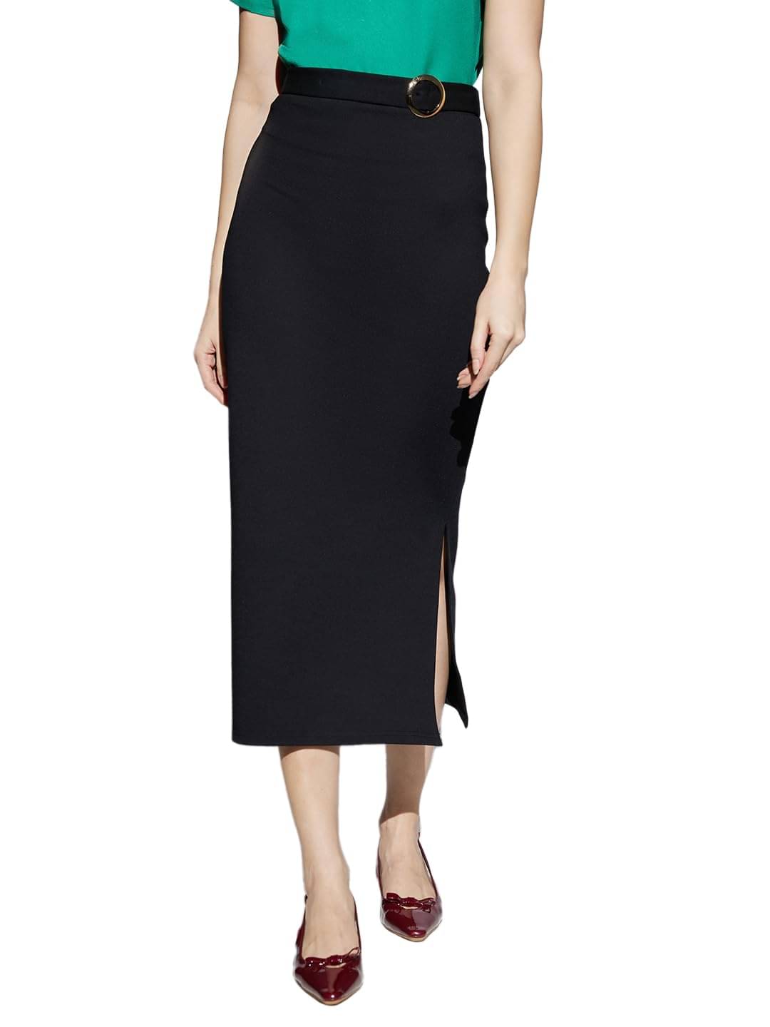    			Globus Black Nylon Women's Pencil Skirt ( Pack of 1 )