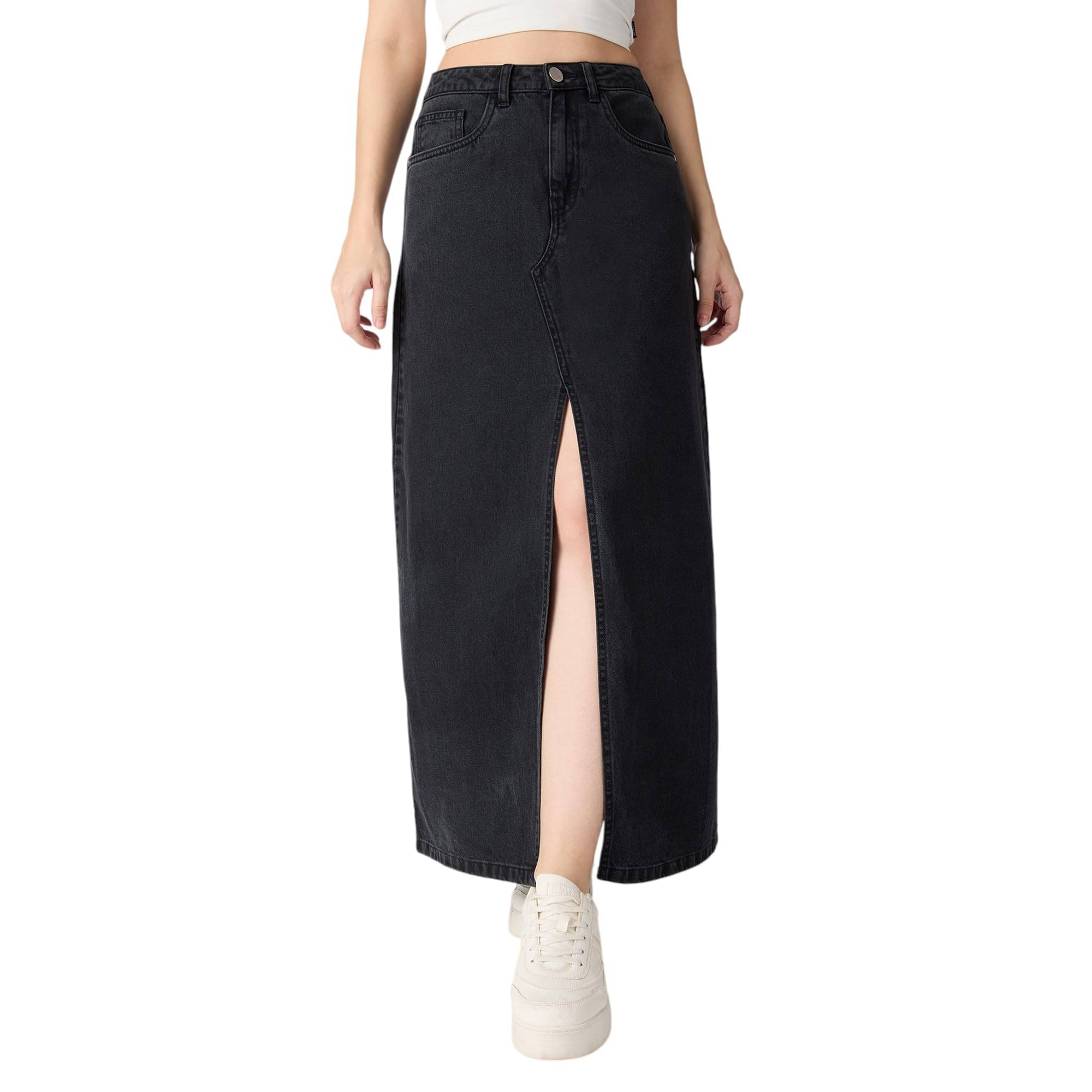     			Globus Grey Denim Women's Straight Skirts ( Pack of 1 )