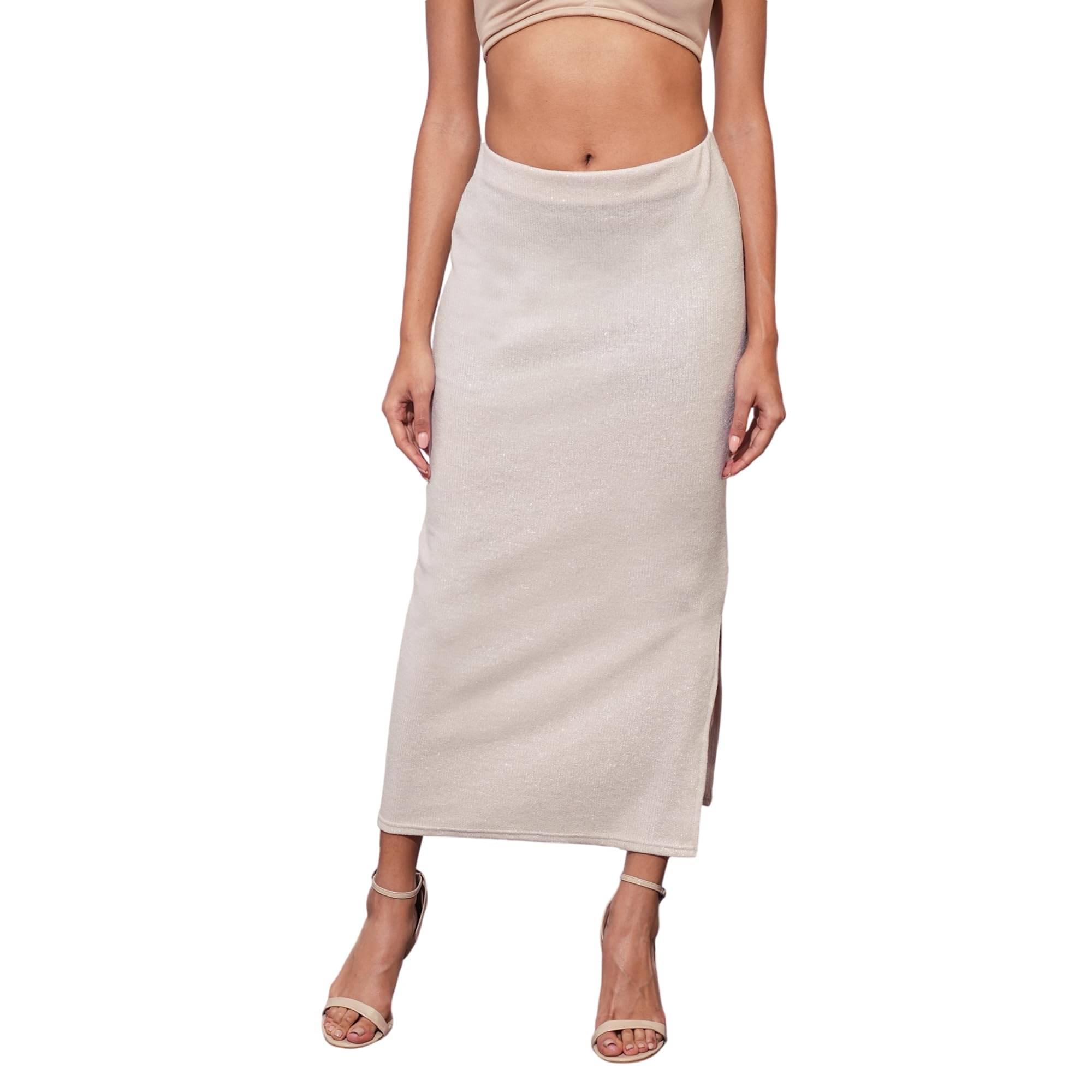 Globus Off white Polyester Women's Pencil Skirt ( Pack of 1 ) Globus Off white Polyester Women's Pencil Skirt ( Pack of 1 )