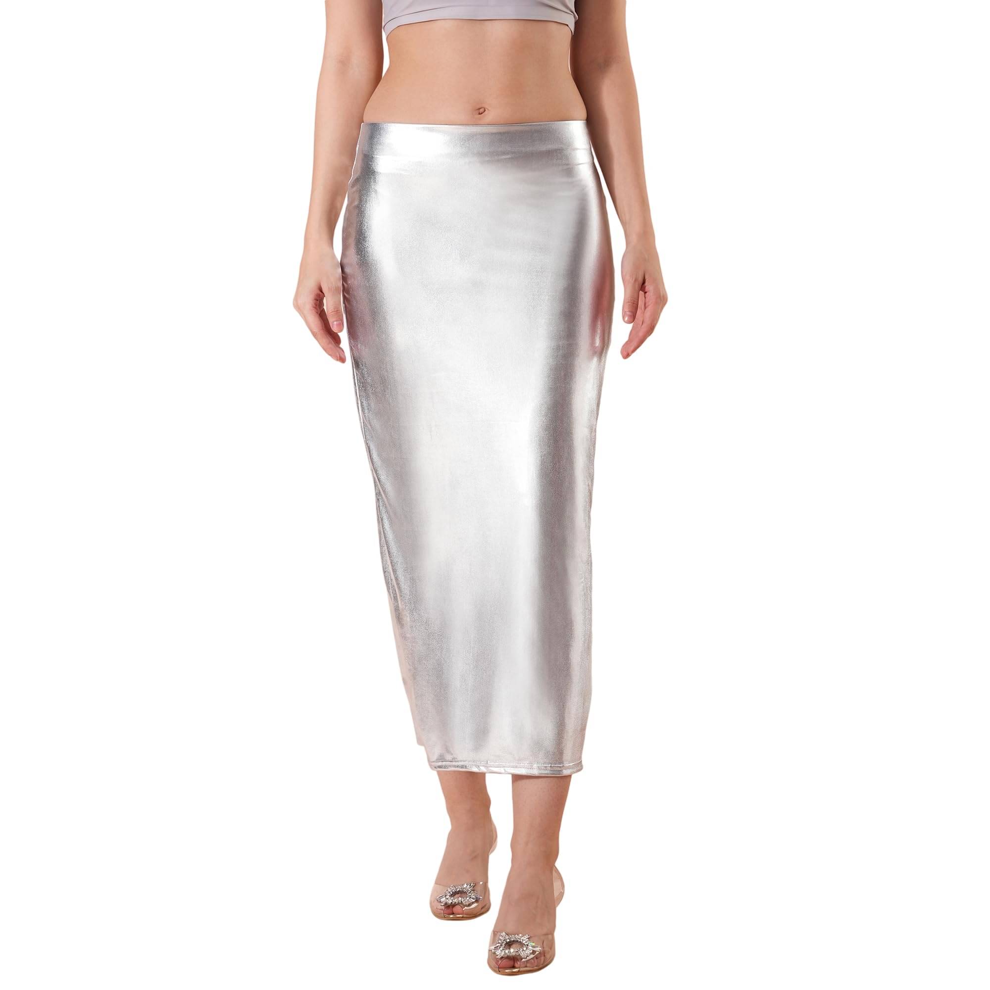 Globus Silver Viscose Women's Pencil Skirt ( Pack of 1 ) Globus Silver Viscose Women's Pencil Skirt ( Pack of 1 )